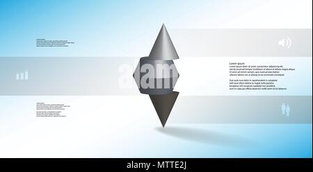 3D illustration infographic template with motif of horizontally sliced spiked cone to three color parts stands on top. Simple sign and text is in colo Stock Vector
