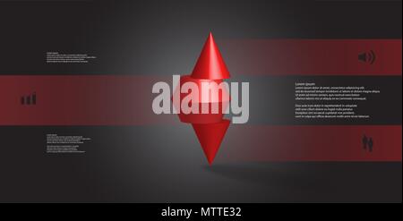 3D illustration infographic template with motif of horizontally sliced spiked cone to three red parts stands on top. Simple sign and text is in color  Stock Vector