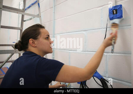A U.S. Coast Guardsman volunteers to refurbish a senior center with Habitat for Humanity in Brooklyn, New York, May 25, 2018. Fleet Week New York is an opportunity for the American public to meet their Marine Corps, Navy and Coast Guard teams and experience America’s sea services. (U.S. Marine Corps photo by Sgt. Samuel Guerra) Stock Photo