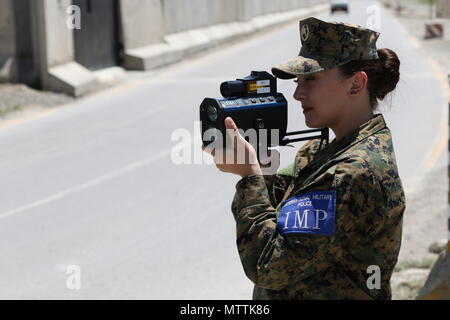 KABUL, Afghanistan (May 27, 2018) – An International Military Policewoman from the Armed Forces of Bosnia and Herzegovina conducts a routine traffic patrol at Hamid Karzai International Airport, May 27, 2018. Bosnia and Herzegovina are one of 39 nations who play an integral role in the NATO-led Resolute Support mission. (Resolute Support photo by Jordan Belser)