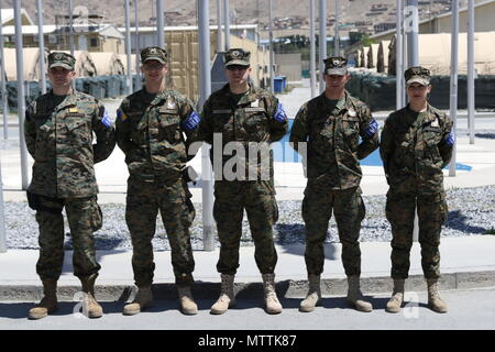 KABUL, Afghanistan (May 27, 2018) – International Military Police from Bosnia and Herzegovina pose for a group photo at Hamid Karzai International Airport, May 27, 2018. Bosnia and Herzegovina are one of 39 nations who play an integral role in the NATO-led Resolute Support mission. (Resolute Support photo by Jordan Belser)