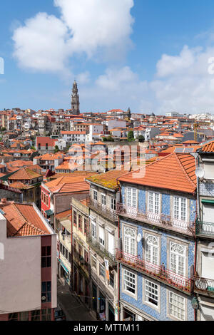 View over the rooftops of the city from the Cathedral, looking towards the Clerigos Tower, Porto, Portugal Stock Photo