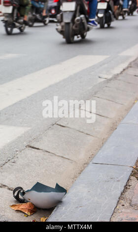 Asia cyclist injured on the street bike after collision accident car ...