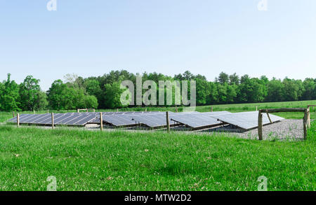Large solar panels in a wooded area of Cades Cove Tennessee. Stock Photo