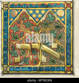 . English: Wineyard. Illustration in a mediaeval Jewish manuscript. Mediaeval. Unknown 293 Illustration-wineyard Stock Photo