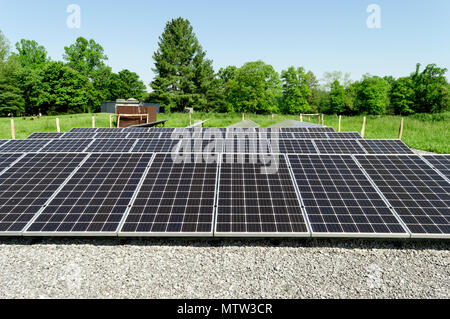 A large group of solar panels at the Welcome Center in Cades Cove TN.  Focus is on the foreground. Stock Photo
