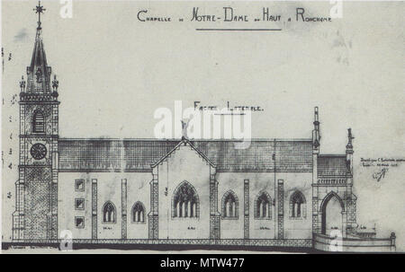 . Deutsch: Risszeichnung der Kapelle Notre Dame du Haut, die 1922 neu errichtet wurde . Unknown 522 Riss der Notre Dame du Haut (1922) Stock Photo