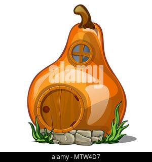 Fairy house in the shape of a pear isolated on a white background. Vector close-up cartoon illustration. Stock Vector