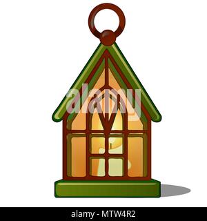 The lamp in the shape of the house with a candle. Sketch for greeting card, festive poster or party invitations.The attributes of Christmas and New year. Vector illustration. Stock Vector