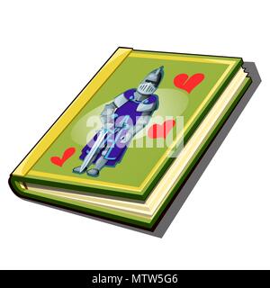 The book with the cover with a picture of a knight isolated on white background. Antique romance novel. Vector illustration. Stock Vector