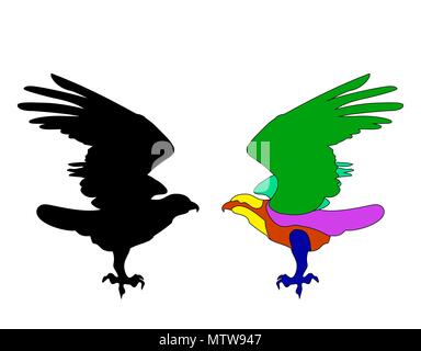 Fire bird eagle in flight as a symbol of power and freedom. black and white silhouette Stock Vector