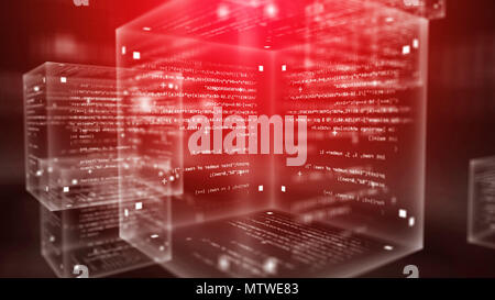 A futuristic 3d rendering of transparent program code square and ...