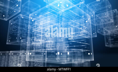 A futuristic 3d rendering of transparent program code square and ...
