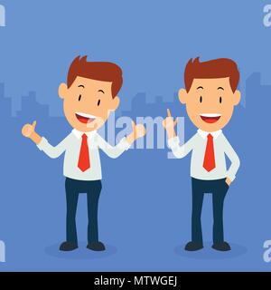 Standing Businessman with different action, office worker in elegant grey suit standing with arms in pockets. Vector Illustration. Stock Vector