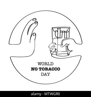 World no tobacco day isolated on white background, for stop smoking concept-Vector One Line Drawing Illustration. Stock Vector