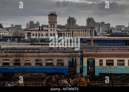 Disused Trains At Kiev Railway Station, Kiev, Ukraine Stock Photo