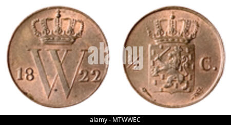 . Nederlands: Afbeelding van Nederlandse 1/2 cents munt uit 1822 . 2 April 2016. Unknown 432 Munten willem i (1813-1840) Stock Photo
