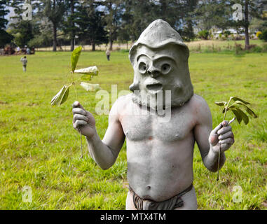 Asaro Mudman tribe man in Mount Hagen festival in Papua New Guinea Stock Photo