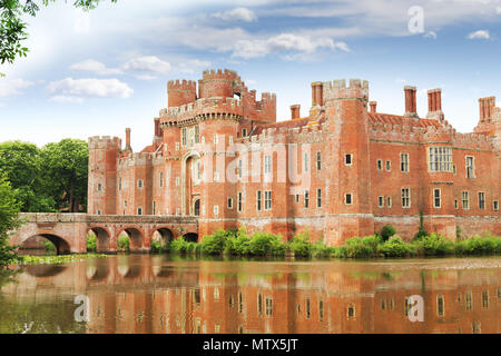 Brick Herstmonceux castle in England East Sussex of 15th century Stock Photo