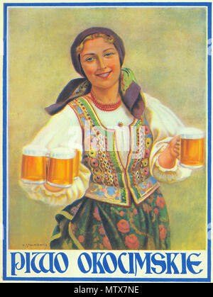 . Polski: Reklama piwa OKOCIM wg projektu Piotra Stachiewicza English: Advertising OKOCIM beer, designed by Peter Stachiewicz . before 1 September 1939. Piotr Stachiewicz, copy by Wuhazet - Henryk Żychowski 453 Okocim Stock Photo