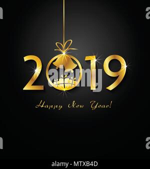2019 Merry Christmas and Happy New Year. Useful for Happy New Year or Happy Christmas background. Stock Vector