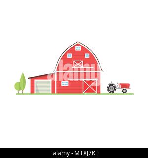 American farm icon in flat style. For web design and application interface, also useful for infographics. Vector illustration. Farm house with old tra Stock Vector