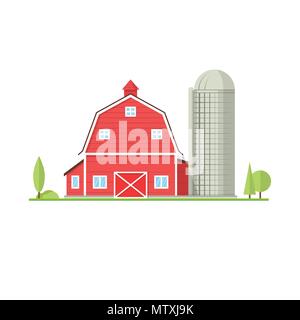 American farm icon in flat style. For web design and application interface, also useful for infographics. Vector illustration. Barn house isolated on  Stock Vector