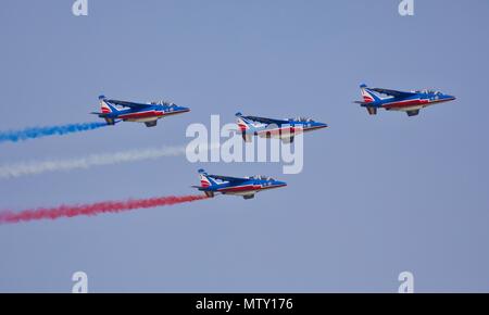 Four Alpha Jets of the French Patrouille de France national display ...