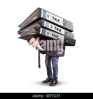 Man carrying a giant stack of tax folders Stock Photo