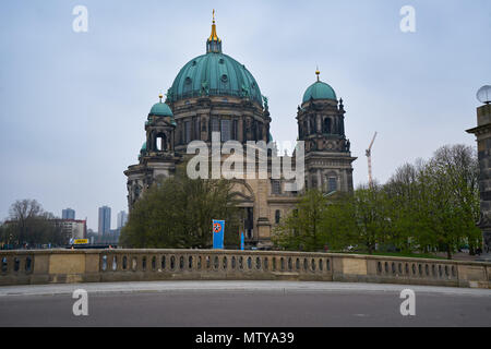 Berlin, Germany - April 4, 2017: Berliner Dom Cathedral Church seen from Friedrichsbrücke bridge Stock Photo
