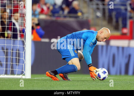 Gillette Stadium. 30th May, 2018. MA, USA; New England Revolution  goalkeeper Matt Turner (30) in action during an MLS match between Atlanta  United FC and New England Revolution at Gillette Stadium. The