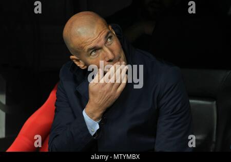 Real MadridÂ´s french coach Zidane during Champions League match between Real Madrid and Tottenham at the Santiago Bernabeu stadium in Madrid, Tuesday, Oct. 17th 2017.  Zinedine Zidane announces his retirement as coach of Real Madrid Stock Photo