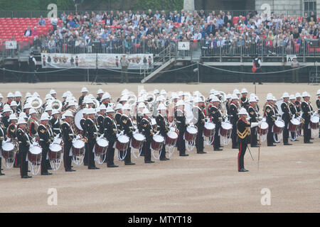 London UK. 31st May 2018. Horse Guards. The Massed bands of Her Majesty's Royal Marines perform Beating Retreat  ceremony attended by HRH William The Duke of Cambridge in an evening extravaganza of pomp and musical ceremony Credit: amer ghazzal/Alamy Live News Stock Photo