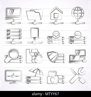 Server, hosting and internet icons - vector icon set Stock Vector