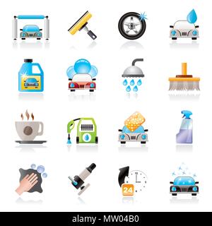 Professional car wash objects and icons - vector icon set Stock Vector ...