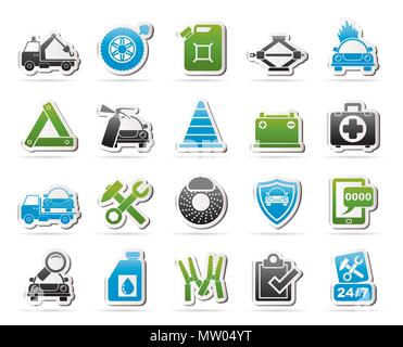 Roadside Assistance and tow  icons  - vector icon set Stock Vector