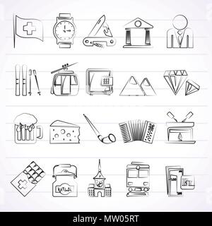 Switzerland industry and culture icons  - vector icon set Stock Vector