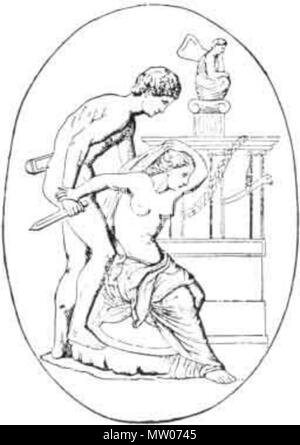 . English: Polyxena dies by the hand of Neoptolemus on the tomb of Achilles.—After an ancient cameo in Berlin. from 'THE HISTORY OF THE DEVIL AND THE IDEA OF EVIL FROM THE EARLIEST TIMES TO THE PRESENT DAY' by Paul Carus (1900) . This file is lacking author information. 491 Polyxena Neoptolemus Stock Photo