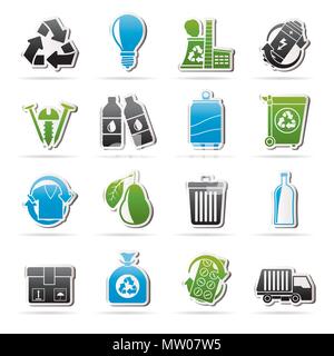 Garbage and Recycling Icons - vector icon set Stock Vector