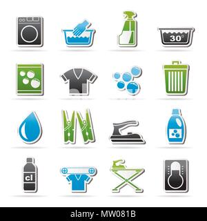 Washing machine and laundry icons - vector icon set Stock Vector