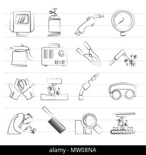 Welding and construction tools icons - vector icon set Stock Vector