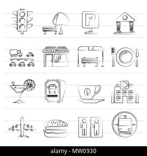 Urban and city elements icons - vector icon set Stock Vector