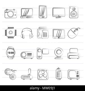 Different types of electronics icons - vector icon set Stock Vector