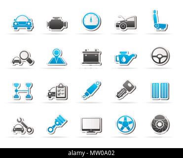 Auto service and car part icons - vector icon set Stock Vector