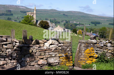 Gap stile on the Pennine Way approaching Hawes in the Yorkshire Dales National Park Stock Photo