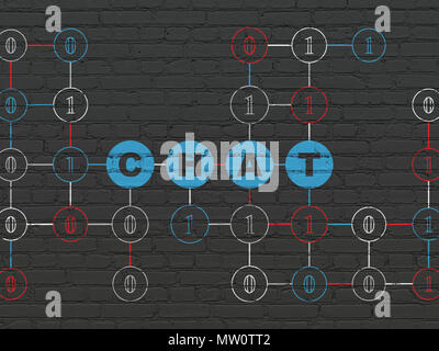 Web development concept: Painted blue text Chat on Black Brick wall background with Binary Code Stock Photo
