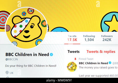 BBC Children in Need Twitter page (2018) Stock Photo