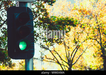 Green traffic light in downtown Melbourne, Australia Stock Photo