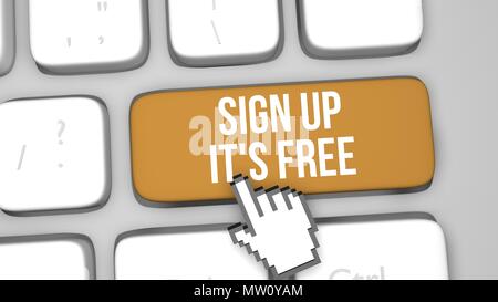 Online free sign up concept keyboard key 3d render illustration Stock Photo