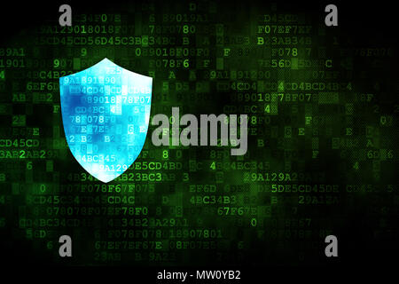 Safety concept: pixelated Shield icon on digital background, empty copyspace for card, text, advertising Stock Photo